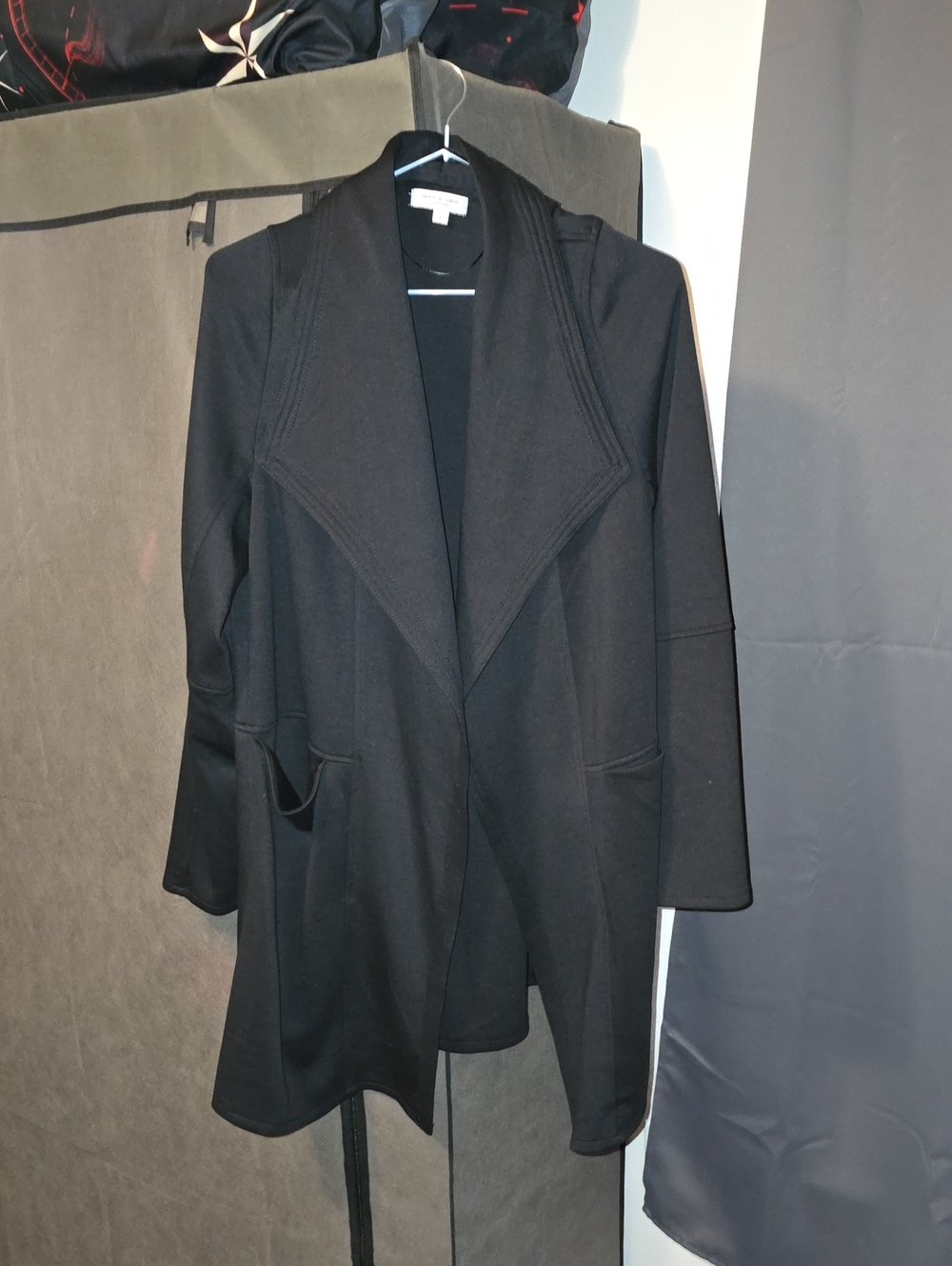 Max Studio Black Draped Open-Front Trench Coat